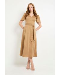 PRINCIPLES - Seam Detail Belted Midi Dress - Lyst
