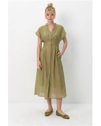 Bianco Lucci - A-Line Midi Dress With V-Neck And Buttons - Lyst