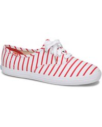Keds - Champion Breton Stripe Rubber Outsole White & Red Canvas Shoes - Lyst