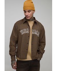 BoohooMAN - Tall Oversized Boxy Homme Applique Micro Check Shirt - Lyst