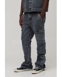 BoohooMAN - Herringbone Denim Cargo Flared Jeans - Lyst