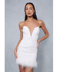 MissPap - Sweetheart Plunge Corseted Feather Hem Bodycon Mini Dress - Lyst