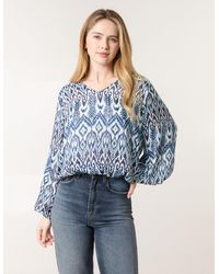 Blue Vanilla - Abstract Printed V Neck Puffball Top - Lyst