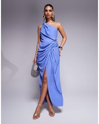 ASOS - One Shoulder Draped Crepe Midaxi Dress With Split - Lyst