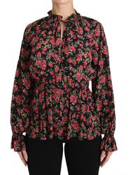 Dolce & Gabbana - Blouse Met Bloemenprint In Zwart Rozenprint - Lyst