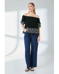 PRINCIPLES - Crinkle Bardot Bubble Sleeve Top - Lyst