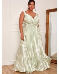 Chi Chi London - Plus Size Satin Pleated Wrap Maxi Dress - Lyst