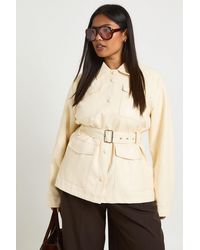 Boohoo - Plus Faux Leather Belted Utility Pocket Shacket - Lyst