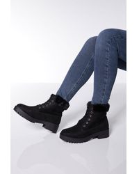 Quiz - Black Faux Fur Hiker Boots - Lyst