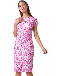 Roman - Floral Lace Gathered Stretch Bodycon Dress - Lyst