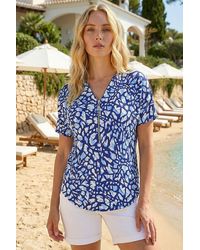 Roman - Abstract Print Zip Front Stretch Top - Lyst
