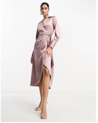 ASOS - Satin Belted Wrap Collared Midi Dress - Lyst