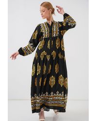 Bigdart - Printed V-Neck Maxi Dress With Button Closure - Lyst