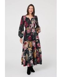 Izabel London - Floral Tiered Long Sleeve Maxi Dress - Lyst