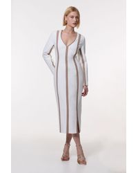 Karen Millen - Compact Stretch Jacquard Insert Split Front Midaxi Dress - Lyst