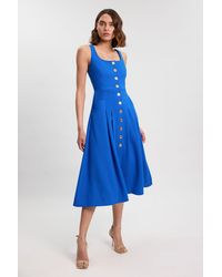 Karen Millen - Tailored Textured Button Though Strappy Full Midi Dress - Lyst