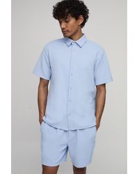 BoohooMAN - Short Sleeve Jersey Herringbone Shirt And Set - Lyst