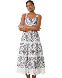 Roman - Broderie Strappy Midi Dress - Lyst