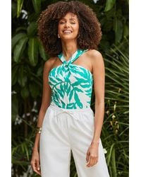 Sosandar - Palm Print Halter Neck Jersey Top - Lyst