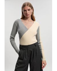 Karen Millen - Soft Rib Wrap Front Knitted Jumper - Lyst