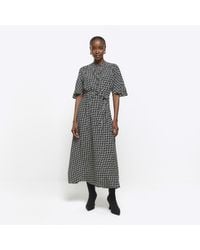 River Island - Midi Shirt Dress Geometric Belted Viscose - Lyst