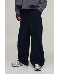BoohooMAN - Wide Fit Half & Waistband Washed Twill Trouser - Lyst