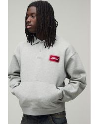 BoohooMAN - Heavyweight Oversized Boxy Embroidered Badge Polo Sweater - Lyst