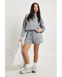 Boohoo - Washed Crew Neck Sweatshirt Short Tracksuit - Lyst