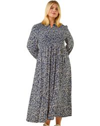 Roman - Curve Abstract Print Shirred Midi Dress - Lyst