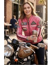 Infinity Leather - Biker Racing Badges Jacket-Maple Lamb Leather - Lyst