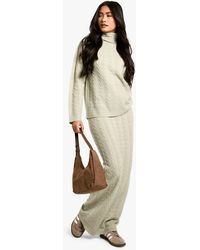 Boohoo - Soft Cable Roll Neck Jumper And Maxi Skirt Co-Ord - Lyst