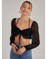Pink Vanilla - Long Sleeve Halterneck Crop Top - Lyst