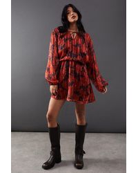 Warehouse - Print Shadow Stripe Volume Sleeve Mini Dress - Lyst