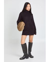 Boohoo - Petite Roll Neck Chunky Knit Mini Dress - Lyst