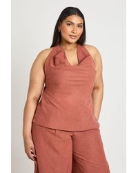 Boohoo - Plus Peached Halter Cowl Neck Top - Lyst