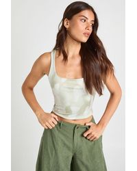 Boohoo - Double Layer Slinky Camo Print Square Neck Vest Top - Lyst