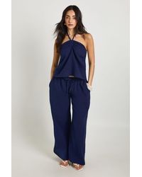 Boohoo - Cheesecloth Halter Neck Bandeau & Wide Leg Trouser Co-Ord - Lyst