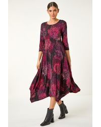 Roman - Foliage Hanky Hem Midi Dress - Lyst