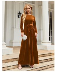 Everyday the Label - Damen Maxi-Kleid Mit Rundhalsausschnitt Und Langen Ärmeln, Bindeband Vorne - Lyst