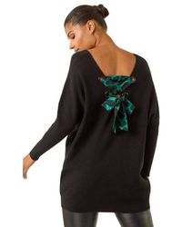 Roman - Animal Print Eyelet Back Knit Jumper - Lyst