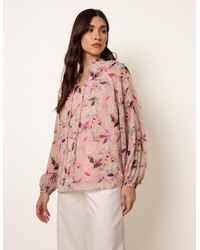 Blue Vanilla - Watercolour Floral Printed Tie Front Blouse - Lyst