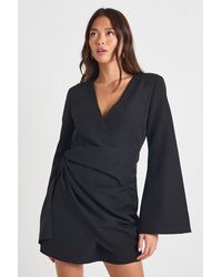 Boohoo - Tie Waist Collarless Draped Blazer Dress - Lyst