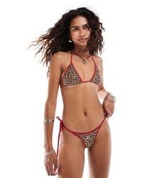 Motel - Lentra Leopard Contrast Tie Side Bikini Bottom - Lyst