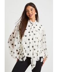 Boohoo - Polka Dot Chiffon Balloon Sleeve Blouse - Lyst