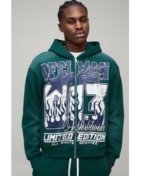 BoohooMAN - Oversized Boxy Ofcl Spray Wash Zip Through Hoodie - Lyst