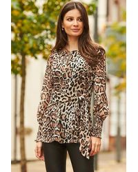 Sosandar - Leopard Print Tie Front Top - Lyst