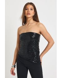 Boohoo - Sequin Bandeau Asym Hem Top - Lyst