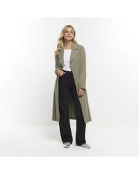 River Island - Trench Coat Khaki Belted Viscose - Lyst