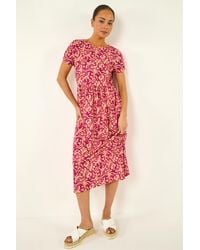 Roman - Petite Abstract Print Gathered Midi Dress - Lyst