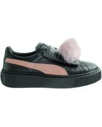 PUMA - Basket Platform Pompom Damestrainers Zwart - Lyst